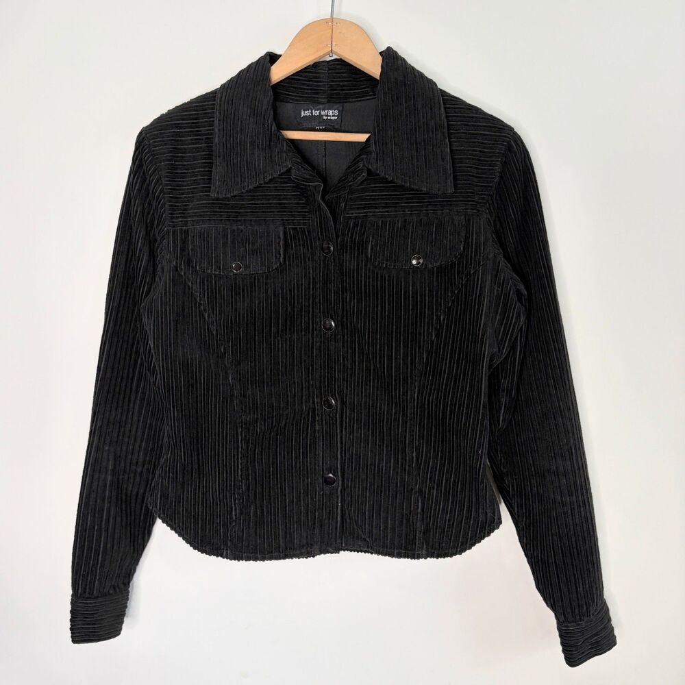 Vintage Y2K 90's Corduroy jacket Black Cropped Just For Wraps Women Size Small